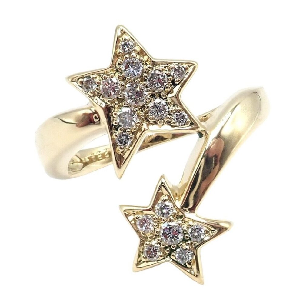 Chanel Comete 18k Yellow Gold Diamond Cocktail Stars Ring Sz 6.5